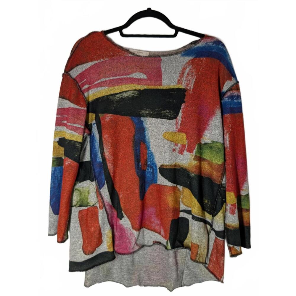 Jess & Jane Women's Long Sleeve Top Abstract Print Size L Artwear Tunic